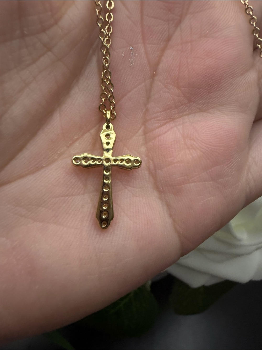 Gold Cross Pendant Necklace with Crystal Accents - Picture 4 of 6